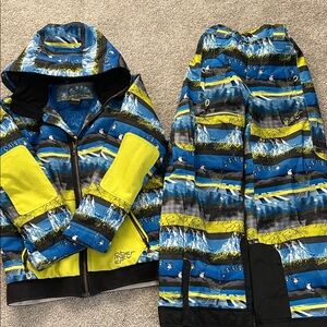Obermeyer Blue and Yellow Kids Jacket & Pants Set
